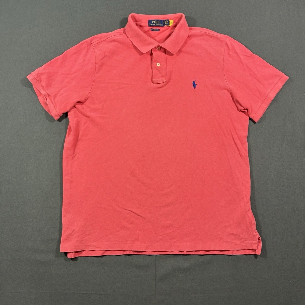 Polo Ralph Lauren Men's Large Classic Fit Coral Pink Pony Logo Cotton Polo Shirt
